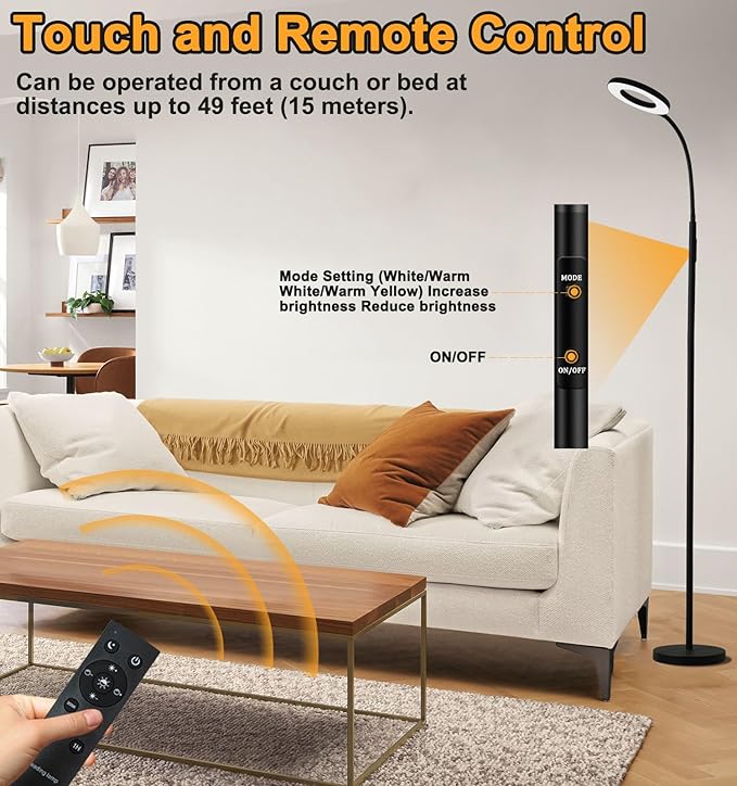 LED Floor Lamp, Bright 18W Floor Lamps for Living Room with 1H Timer, Stepless Adjustable 2700-6500K Colors & Brightness Tall Standing Lamp with Remote & Touch Control Reading Floor Lamps - LeafyLoom