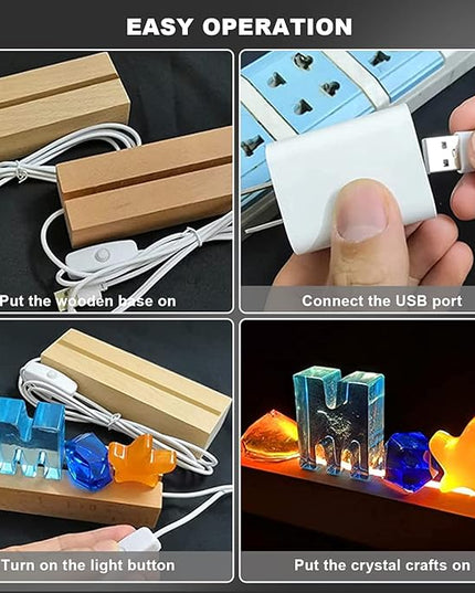 LED Light Display Base, 2 pcs 11.81 Inch Wooden LED Light Base for Acrylic, Rectangle Wood Display Pedestal, 3D Crystal Light Base For Glass Art, Wood Night LED Light Lamp Base with Usb Switch - LeafyLoom