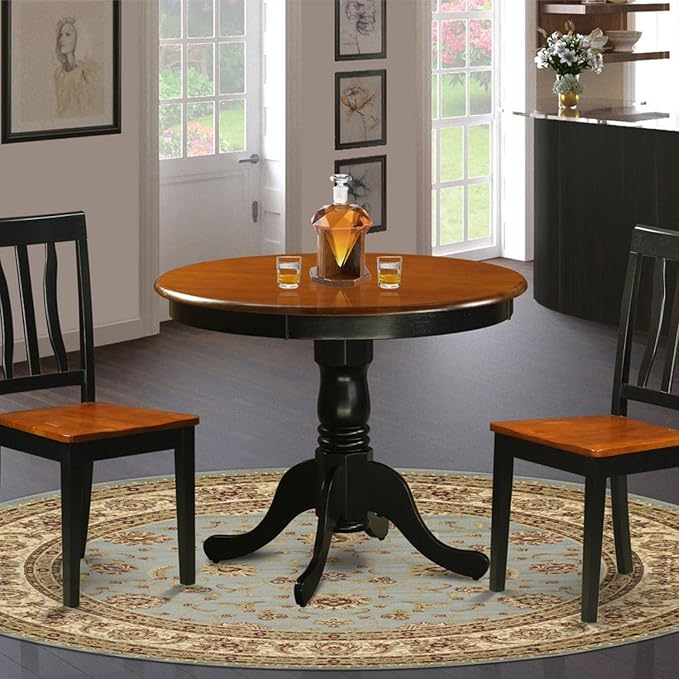 East West Furniture Antique 3 Piece Set for Small Spaces Contains a Round Kitchen Table with Pedestal and 2 Dining Chairs, 36x36 Inch, ANTI3-WHI-W - LeafyLoom