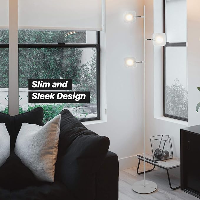 Brightech Tree Floor Lamp for Living Rooms & Offices, Dimmable Standing Lamp for Bedroom Reading, LED Spotlight Floor Lamp, Tall Lamp with Adjustable Panels for Minimal Space Use - White - LeafyLoom