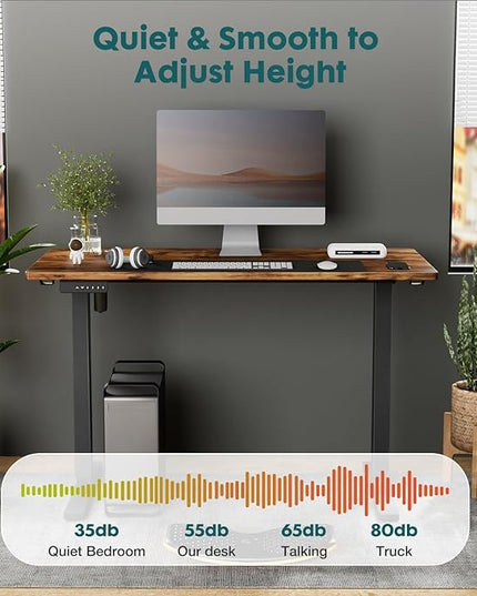 SMUG Standing Desk, Adjustable Height Electric Sit Stand Up Down Computer Table, 40x24 Inch Ergonomic Rising Desks for Work Office Home, Modern Lift Motorized Desktop Workstation, Rust Brown - LeafyLoom