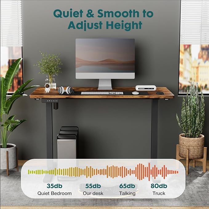 SMUG Standing Desk, Adjustable Height Electric Sit Stand Up Down Computer Table, 40x24 Inch Ergonomic Rising Desks for Work Office Home, Modern Lift Motorized Desktop Workstation, Rust Brown - LeafyLoom