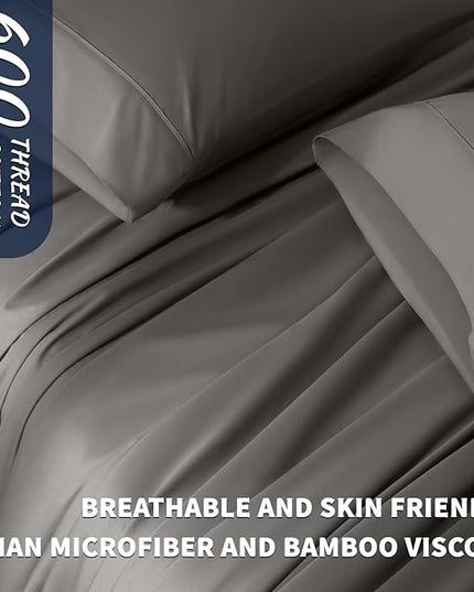 Shilucheng 100% Cotton King Size Sheets Set - 600 Thread Count，Luxury Egyptian Cotton Bed Sheets，5-Star Hotel Quality Sheets, Breathable & Cooling, 16 Inch Deep Pocket - 4 Piece (Dark Grey, King) - LeafyLoom