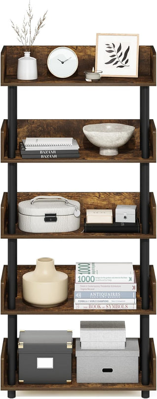 Furinno Turn-N-Tube 5-Tier Toolless Display Rack, Amber Pine/Black - LeafyLoom
