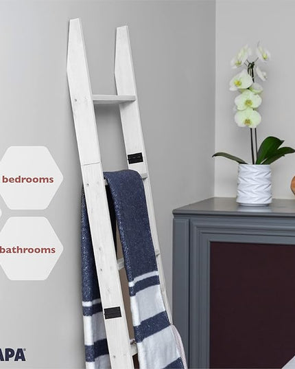 Ilyapa Blanket Ladder for The Living-Room - Rustic Decorative Quilt Ladder with Folding Construction for Easy Storage, White Weathered Wood - LeafyLoom