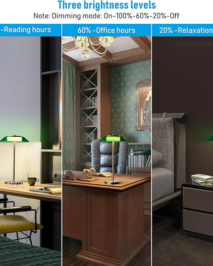 TORCHSTAR Green Glass LED Desk Lamp, 3-Step Dimmable Desk Lamps with Antique Brass Body, 330LM 100-240V Vintage Desk Lamps for Home Office Dining Room, ETL&UL Listed, 3000K Warm White - LeafyLoom