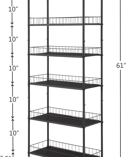Slim Rolling Storage Cart, 6 Tier Utility Carts with Wheels and Baskets, Mobile Shelving Unit, Metal Wire Storage Shelving Rack with for Kitchen Bathroom Office Laundry Narrow Space - Black 10in - LeafyLoom