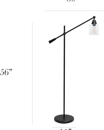 Elegant Designs LF1030-BLK Pivot Arm Glass Shade Floor Lamp, Black - LeafyLoom