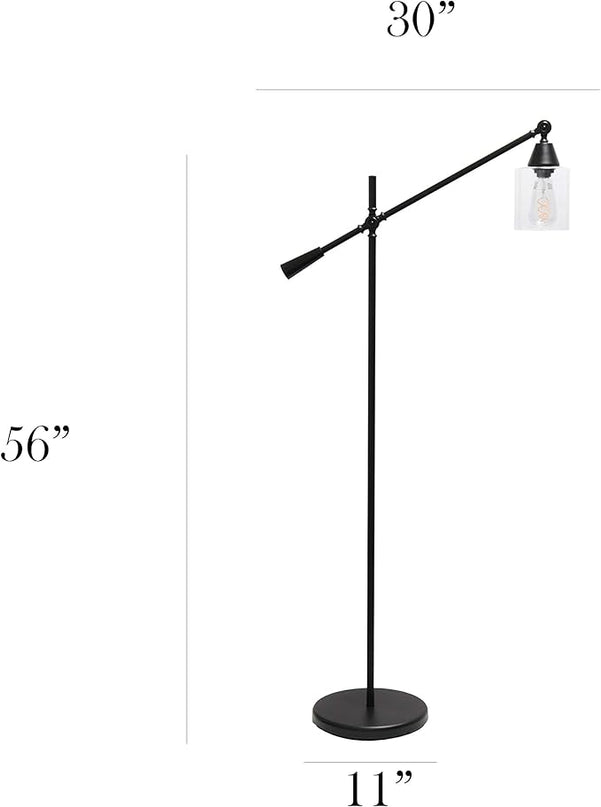 Elegant Designs LF1030-BLK Pivot Arm Glass Shade Floor Lamp, Black - LeafyLoom