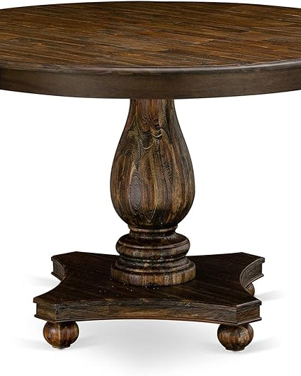 East West Furniture F2EL5-718 Ferris 5 Piece Kitchen Set Includes a Round Dining Table with Pedestal and 4 Brown Linen Fabric Parson Chairs, 48x48 Inch - LeafyLoom