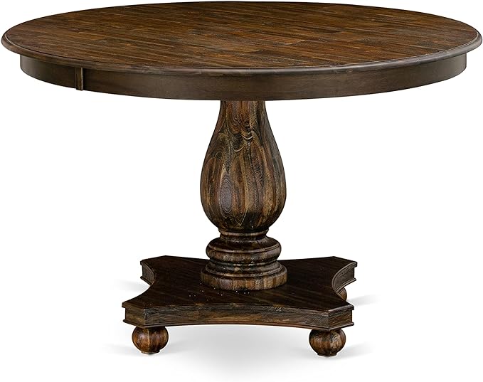 East West Furniture F2EL5-718 Ferris 5 Piece Kitchen Set Includes a Round Dining Table with Pedestal and 4 Brown Linen Fabric Parson Chairs, 48x48 Inch - LeafyLoom