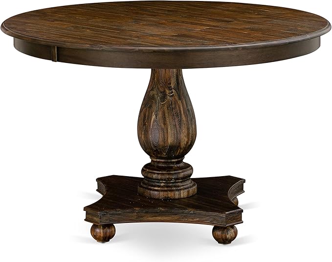 East West Furniture F2EL7-718 Ferris 7 Piece Set Consist of a Round Kitchen Table with Pedestal and 6 Brown Linen Fabric Parson Dining Room Chairs, 48x48 Inch - LeafyLoom