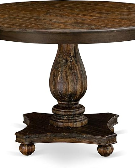 East West Furniture F2AB5-747 Ferris 5 Piece Room Furniture Set Includes a Round Dining Table with Pedestal and 4 Light Sable Linen Fabric Upholstered Chairs, 48x48 Inch - LeafyLoom