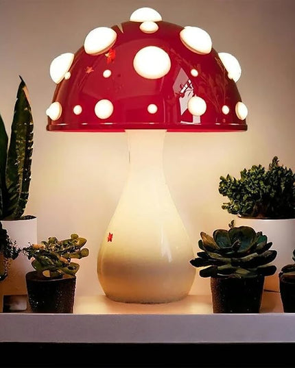 Juodke Mushroom lamp, LED 3 Colors Dimmable Mushroom Cloud Decor Lamp, Aesthetic Room Decor Ambient Glowshroom Lamp, for Bedroom, Living Room, Office (Bulb Included) (Red) - LeafyLoom