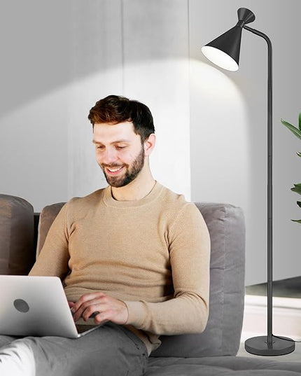 PARTPHONER Floor Lamp for Living Room, Modern Adjustable Metal Heads Standing Lamps, Simple Design Black Floor Lamp with Foot Switch for Bedroom, Office, Kids Room, Reading, Working(Bulb Not Included) - LeafyLoom