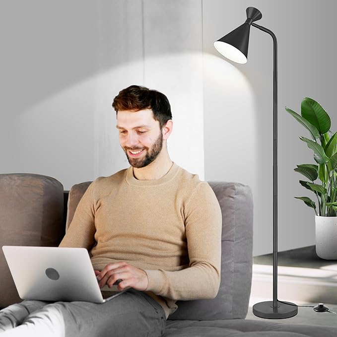PARTPHONER Floor Lamp for Living Room, Modern Adjustable Metal Heads Standing Lamps, Simple Design Black Floor Lamp with Foot Switch for Bedroom, Office, Kids Room, Reading, Working(Bulb Not Included) - LeafyLoom