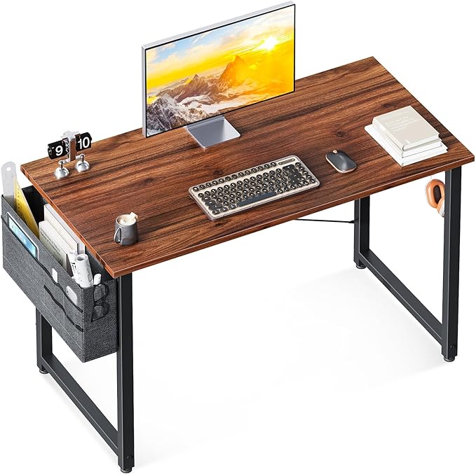 ODK Computer Desk, 40 Inch Small Study Desk, Office Desk with Storage, Work Table with Headphone Hook for Small Space Home Office, Deep Brown - LeafyLoom