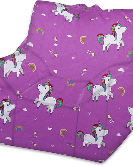 Posh Creations Structured Comfy Bean Bag Chair for Gaming, Reading, and Watching TV, Newport Chair, Canvas - Unicorn and Rainbows on Purple - LeafyLoom