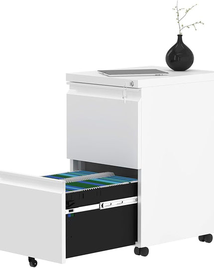 YITAHOME 2-Drawer Vertical File Cabinet with Lock, 20” Deep Mobile Metal Filing Cabinet for Legal/Letter Size, 20” Height Pre-Built Office Storage File Cabinet Except Wheels Under Desk - White - LeafyLoom