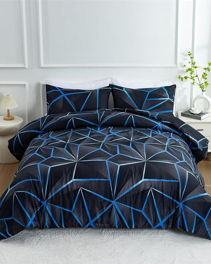 NTBED 3D Geometric Comforter Set for Boys Kids, Irregular Diamond Pattern Lightweight Microfiber Bedding Sets All Season (Dark Blue, Twin) - LeafyLoom