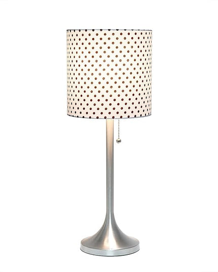 Simple Designs LT1076-BND Tapered Fabric Drum Shade Table Lamp, Brushed Nickel and Polka Dot - LeafyLoom