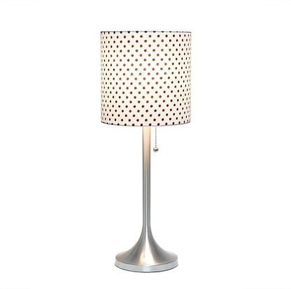 Simple Designs LT1076-BND Tapered Fabric Drum Shade Table Lamp, Brushed Nickel and Polka Dot - LeafyLoom