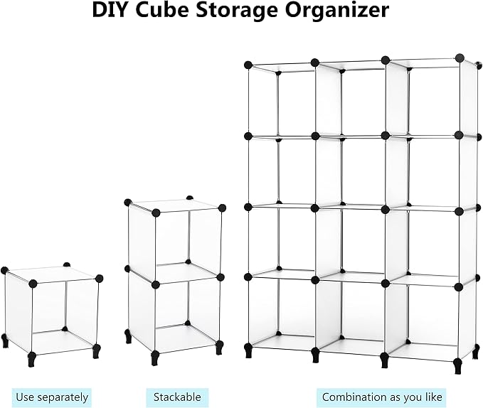 ANWBROAD Cube Storage Organizer 12-cube DIY Modular Closet Organizer Plastic Bookshelf Bookcase Storage Shelves Units Rubber Hammer for Bedroom Office Living Room ULCS012T - LeafyLoom