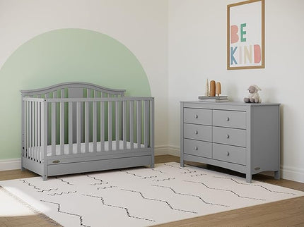 Graco Solano 4-in-1 Convertible Crib with Drawer (Pebble Gray) – GREENGUARD Gold Certified, Crib with Drawer Combo, Includes Full-Size Nursery Storage Drawer, Converts to Toddler Bed and Full-Size Bed - LeafyLoom