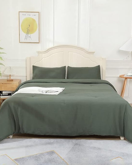Emerald Green Comforter Twin Size, Modern Bedding Set for Girls/Women, Cute Soft & Lightweight Chic Microfiber Bed Sets, 2pc- 1 Comforter & 1 Pillowcase (66x90 Inches) - LeafyLoom