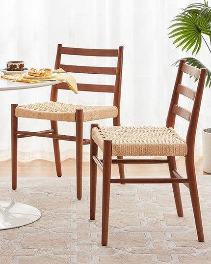 STARY Wood Rattan Dining Room Chairs Set of 2 with Comfortable Woven Seat, Fully Assembled, Walnut - Set of 4 - LeafyLoom