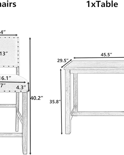 Rustic Style Wooden Counter Height 4 Upholstered Chairs, Long-Lasting Solid Rubber Rectangular Room, Kitchen, Small Place, 5 Piece Dining Table Set, Espresso 36 - LeafyLoom