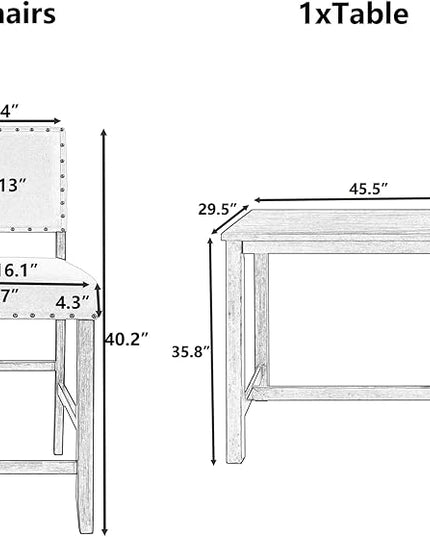 NicBex Small Dining Table Set for 4 Kitchen & Dining Room Tables 5 Piece Rustic Wooden Counter Height Dining Table Set with 4 Upholstered Chairs for Small Places, Espresso - LeafyLoom