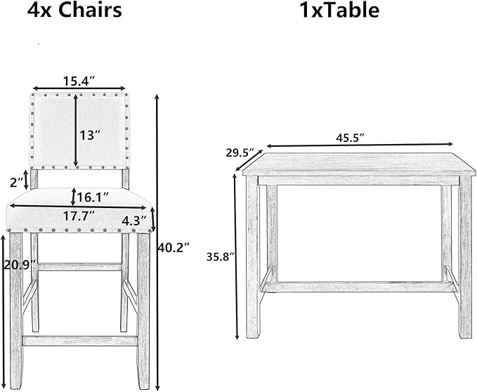 NicBex Small Dining Table Set for 4 Kitchen & Dining Room Tables 5 Piece Rustic Wooden Counter Height Dining Table Set with 4 Upholstered Chairs for Small Places, Espresso - LeafyLoom