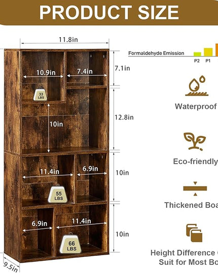 VECELO 42" Modern Bookshelf, 7 Cube Organizer Bookcase,Fits Tallest Hardcovers, Horizontal Available,Floor Standing Display,Easy Assembly, Vintage Brown - LeafyLoom