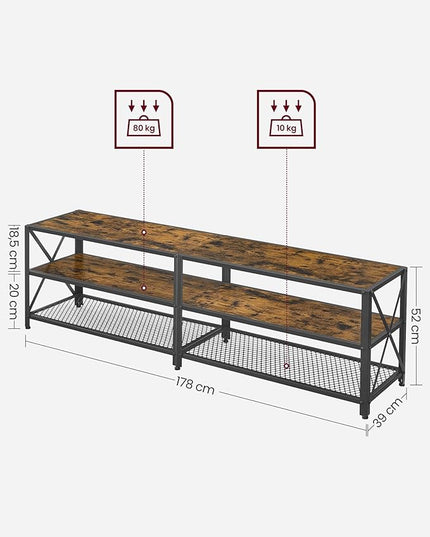 VASAGLE TV Stand, TV Console for TVs Up to 75 Inches, TV Table, 70.1 Inches Width, TV Cabinet with Storage Shelves, Steel Frame, for Living Room, Bedroom, Rustic Brown and Black ULTV096B01V1 - LeafyLoom