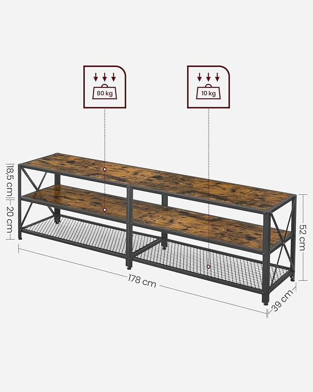 VASAGLE TV Stand, TV Console for TVs Up to 75 Inches, TV Table, 70.1 Inches Width, TV Cabinet with Storage Shelves, Steel Frame, for Living Room, Bedroom, Rustic Brown and Black ULTV096B01V1 - LeafyLoom