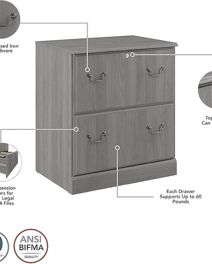 Saratoga 2-Drawer Lateral File Cabinet, Locking, Letter/Legal, Modern Gray, 26.85-Inch - LeafyLoom