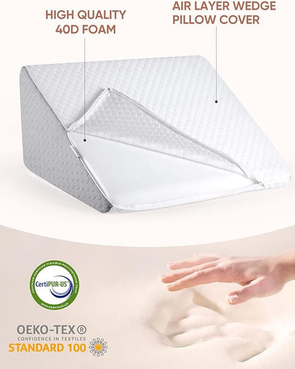 Forias Knee Wedge Pillow 8" Pure Memory Foam Bed Wedge Pillow for Sleeping After Surgery Triangle Pillow for Knee Support Leg Elevation Sciatica Knee Hip Back Pain Relief - Gray & White - LeafyLoom