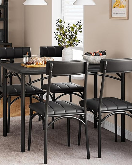 IDEALHOUSE Dining Table Set for 4, Kitchen Table and Chairs for 4 with Upholstered Chairs, 5 Piece Rectangular Kitchen Table Set, Dining Room Table Set for Small Space, Apartment, Rustic Black - LeafyLoom