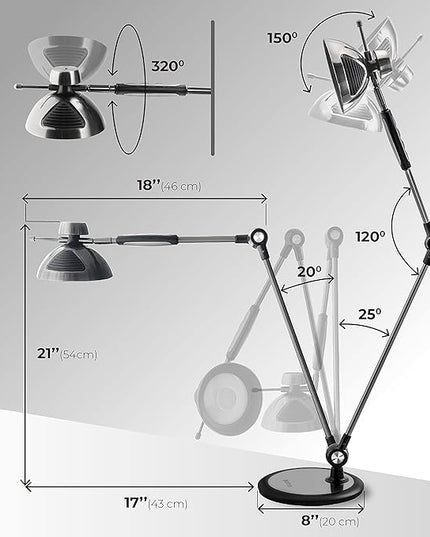 OTUS Desk Lamp Gesture Control, LED Architect Desk lamp for Home Office, Adjustable Metal Swing Arm, Tall Task Light for Drafting or Bedside Table Reading, 12 Brightness, 3 Touch Eye-Caring Modes - LeafyLoom