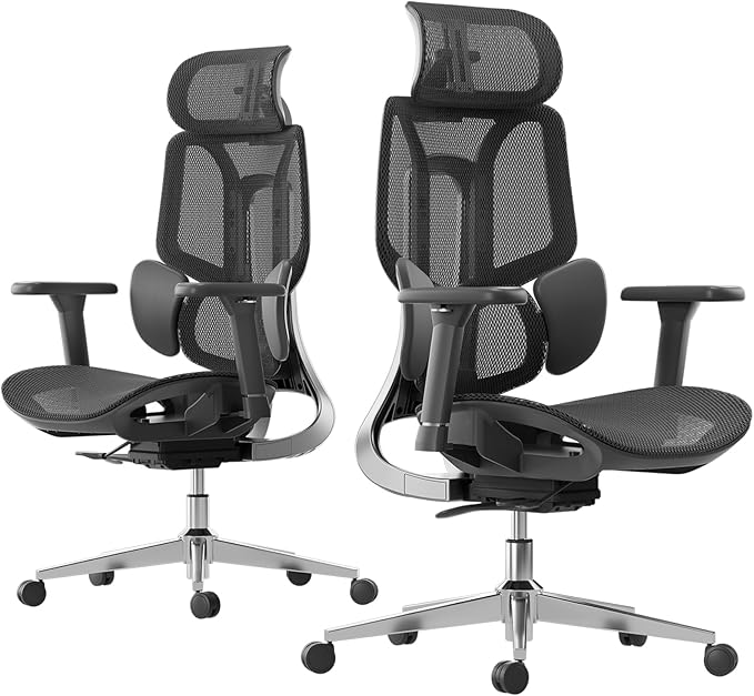 Hbada E3 Ergonomic Office Chair, Big and Tall Office Chair - with 3-Zone Dynamic Lumbar Support, 3D Adjustable Headrest, 3D Adjustable Armrests, Swivel Computer Chair, Black(No Footrest) - LeafyLoom
