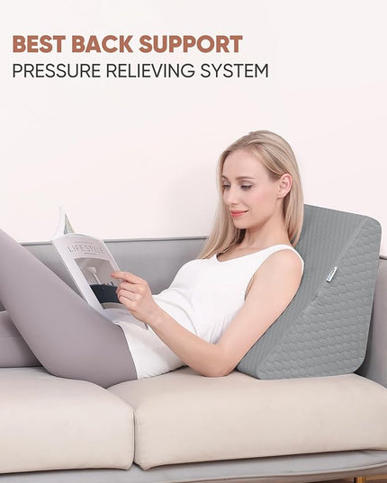 Forias Knee Wedge Pillow for Legs 8" Pure Memory Foam Bed Wedge Pillow for Sleeping After Surgery Triangle Pillow Wedge for Knee Support Leg Elevation Sciatica Knee Hip Back Pain Relief - Gray - LeafyLoom