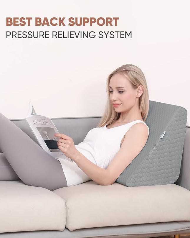 Forias Knee Wedge Pillow for Legs 8" Pure Memory Foam Bed Wedge Pillow for Sleeping After Surgery Triangle Pillow Wedge for Knee Support Leg Elevation Sciatica Knee Hip Back Pain Relief - Gray - LeafyLoom