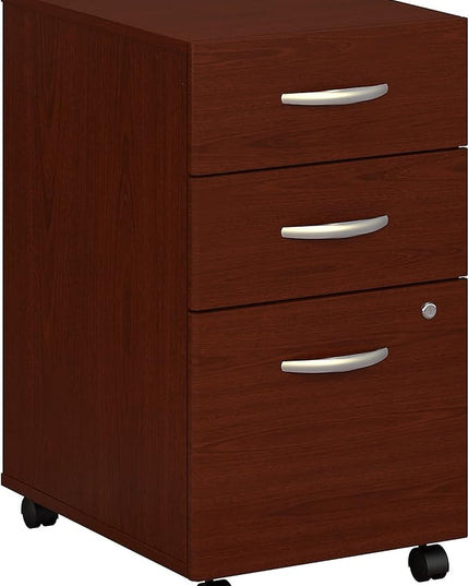 Bush Business Furniture Series C Mobile Under Desk Arrives Fully Assembled | Stylish 3 Drawer File Cabinet for Professional or Home Office, Mahogany - LeafyLoom