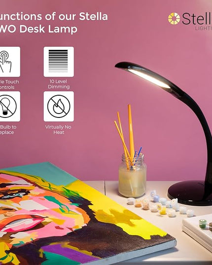 Stella Two Premium 11W LED Desk Task Lamp, Dimmable, Custom Color Temperature, Adjustable, and Remote Controlled Modern Desk Lamp for Living Room, Bedroom, and Office Lighting - LeafyLoom