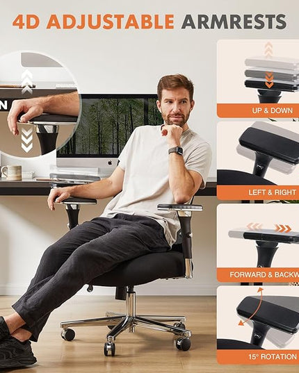 Sweetcrispy Big and Tall Office Desk Chair with Lumbar Support, 500lbs Heavy Duty Mesh Ergonomic Computer Chair with Arm and Wide Comfy Seat, Wheels for Adult - LeafyLoom