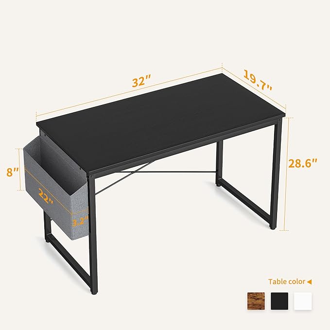 Cubiker Computer Desk 32 inch Home Office Writing Study Desk, Modern Simple Style Laptop Table with Storage Bag, Black - LeafyLoom