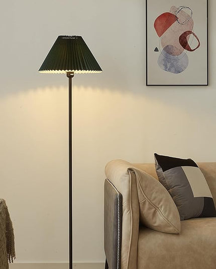 Modern Elegant Black Pole Floor Lamp Simple Design Tall Lamp with Dark Green Shade Standing Lamp with LED Bulb for Living Room and Bedroom - LeafyLoom