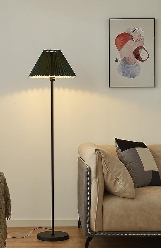 Modern Elegant Black Pole Floor Lamp Simple Design Tall Lamp with Dark Green Shade Standing Lamp with LED Bulb for Living Room and Bedroom - LeafyLoom