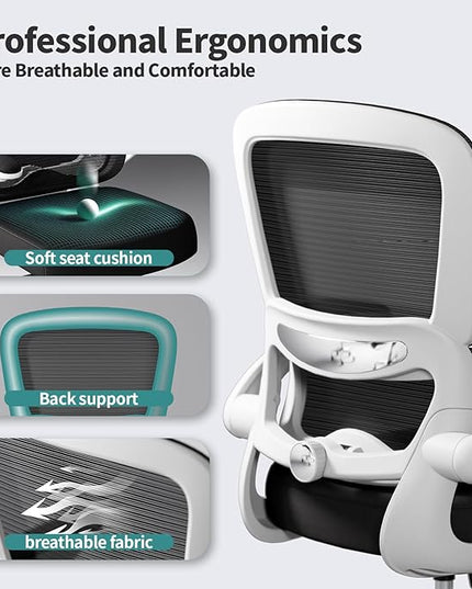 Office Chair - Ergonomic Desk Chair with Adjustable Lumbar Support, Mesh Computer Chair, Executive Chair for Home Office Comfortable Lumbar Support (White+Black) - LeafyLoom